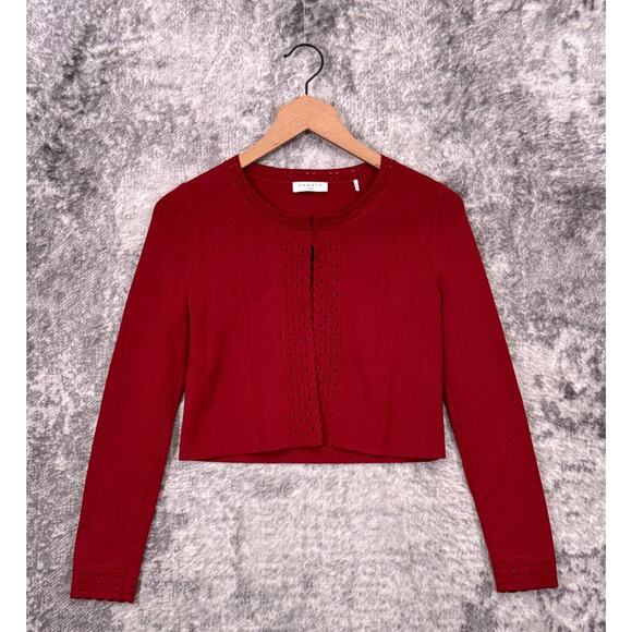 Sandro Tops - Sandro Top 0 Womens Red Detailed Knit Long Sleeve Single Button Cropped Cardigan